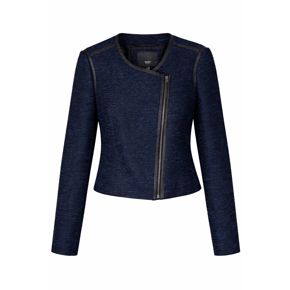 Mossimo Blue Black Tweed Moto Jacket Faux Leather Trim Asym Zip Size L